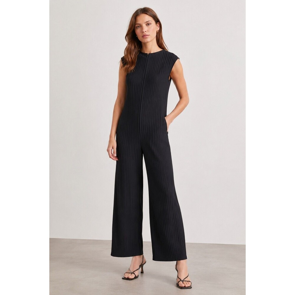 NWT COS Pleated Wide Leg Jumpsuit Size L Black Sleeveless Classic Modern Romper